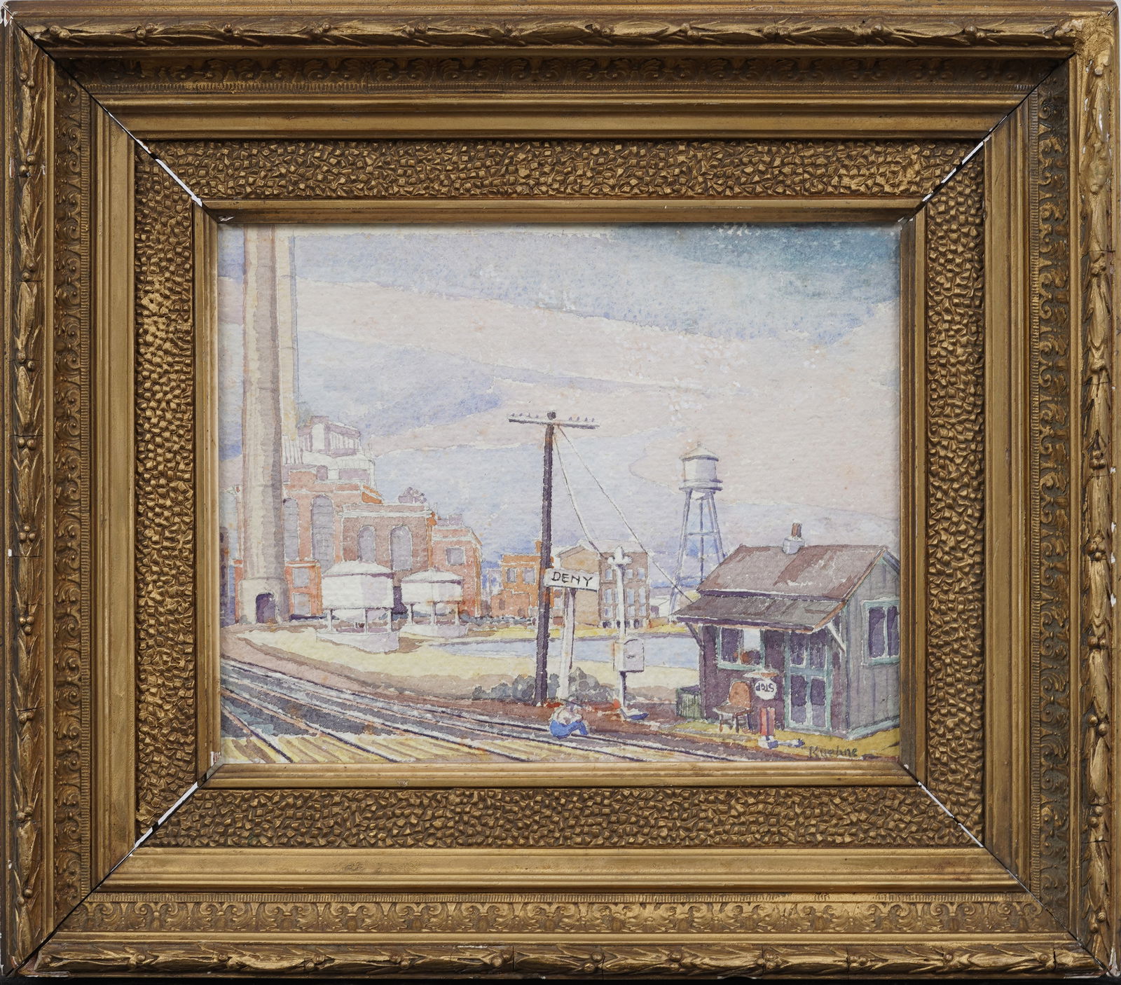 Max Kuehne (1880-1968) Signed American Modernist Industrial Landscape Framed Painting (1 of 6)