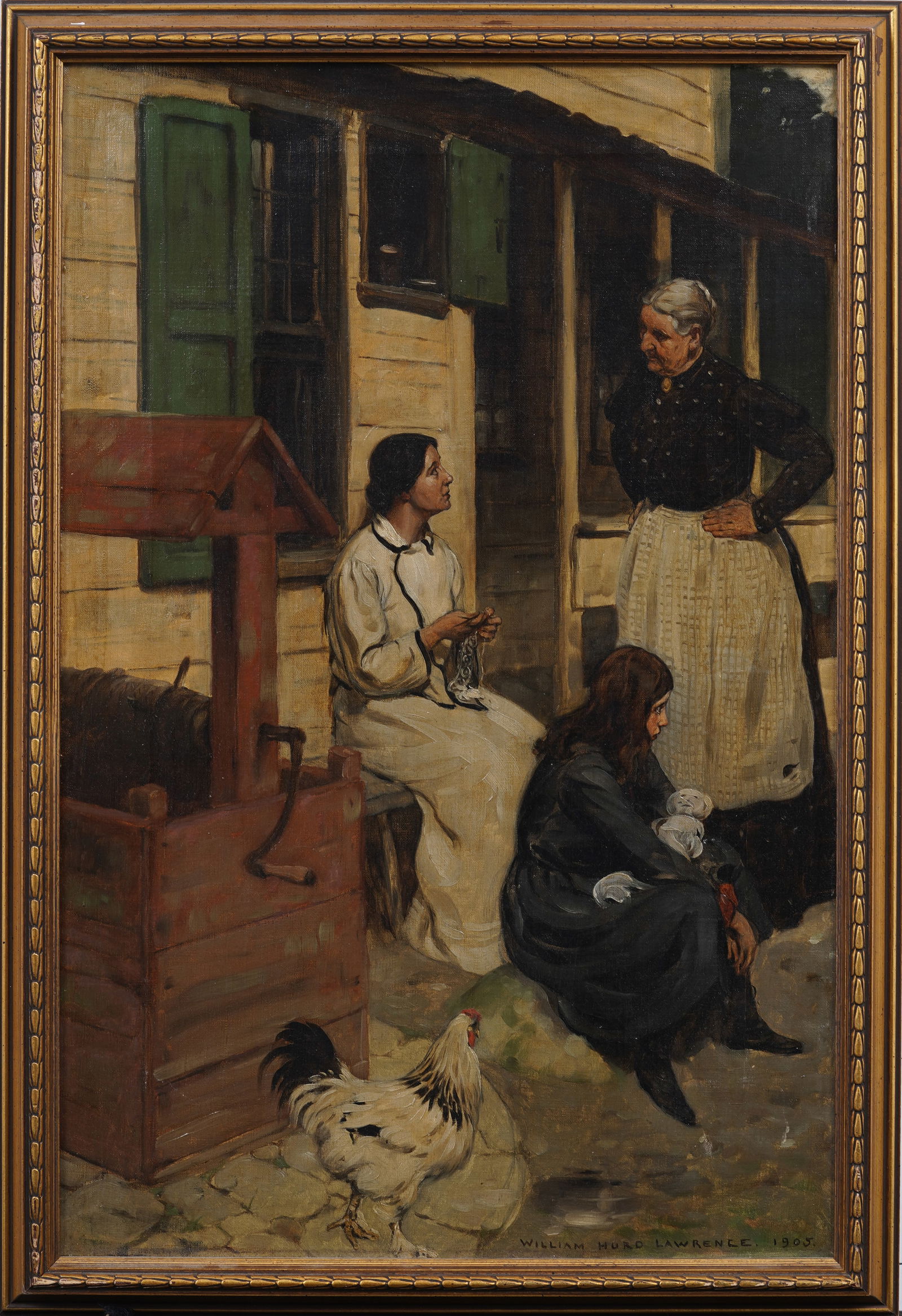 William Hurd Lawrence (1866-1938) Signed Genre Scene Family Portrait Oil Painting of Farmstead Porch (1 of 9)