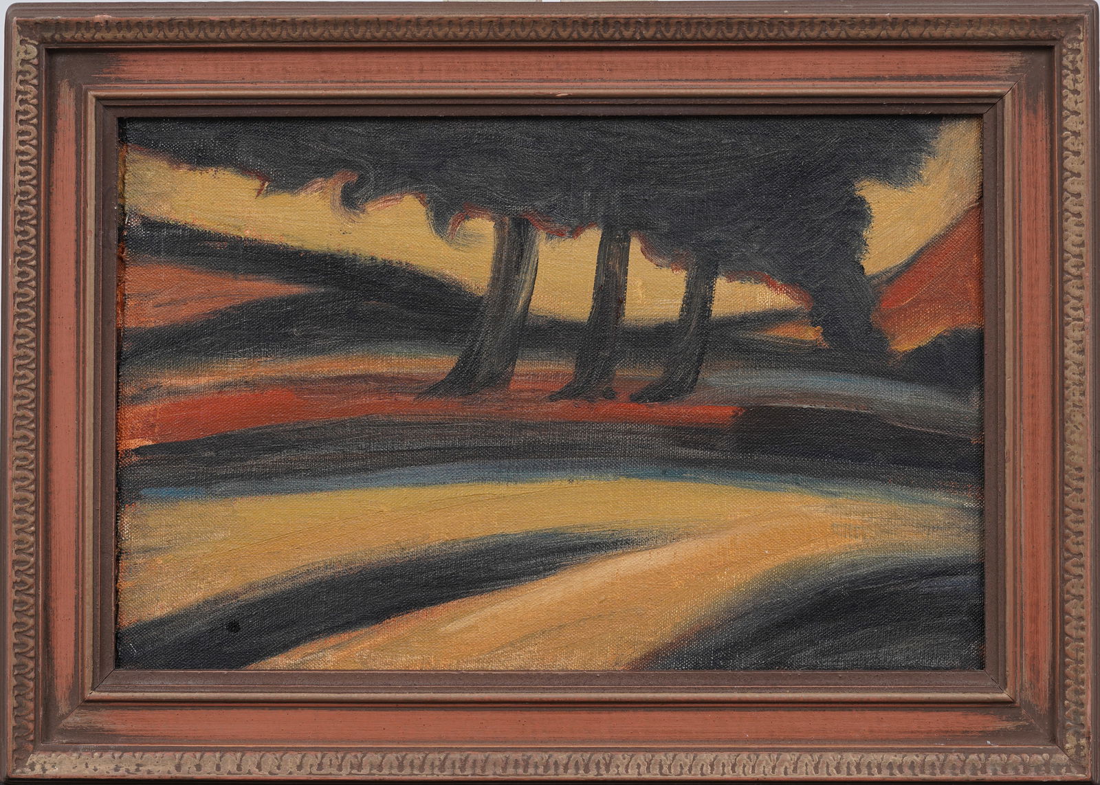 Post Impressionist Vintage American School Modernist Trees at Dusk Oil Painting (1 of 5)