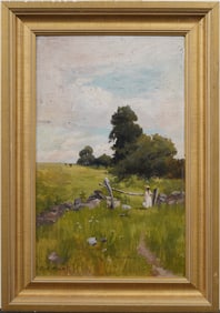 Antique E. K. Hunt Signed American Impressionist Pastoral Landscape Oil Painting
