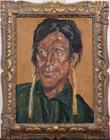 Vintage Native American Male Portrait Framed Original Oil Painting