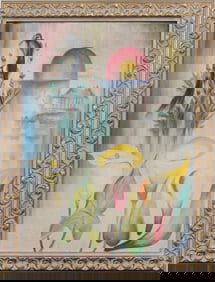 Vintage Surreal Floral Composition Modernist Abstract Still Life Framed Fauvist Oil Painting