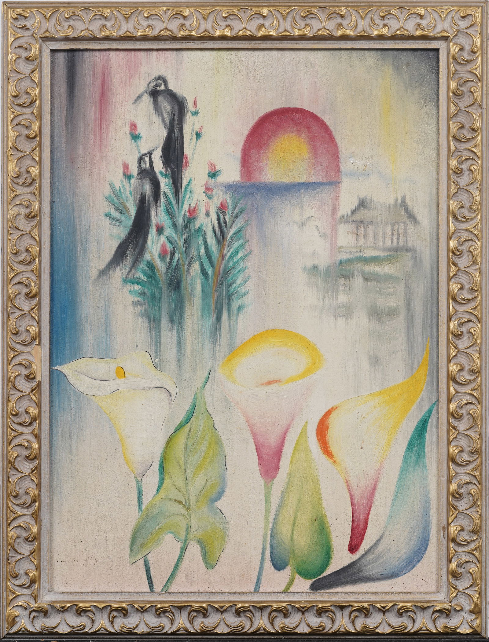 Vintage Surreal Floral Composition Modernist Abstract Still Life Framed Fauvist Oil Painting (1 of 6)