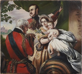 Antique European Noble Family Portrait Original Genre Scene Oil Painting