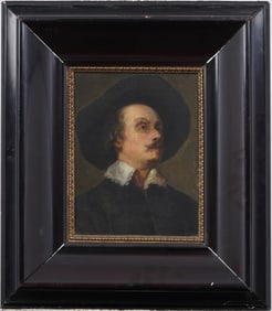 Antique Old Master Portrait of a Gentleman in Broad Brimmed Hat Oil on Canvas Framed