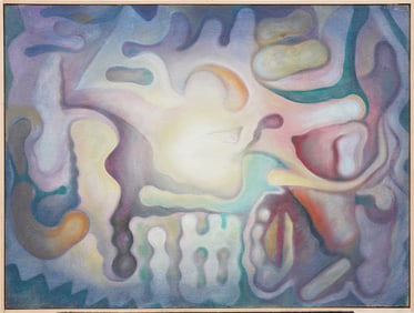 Vintage American Modernist Bubbly Pastel Abstract Oil Painting