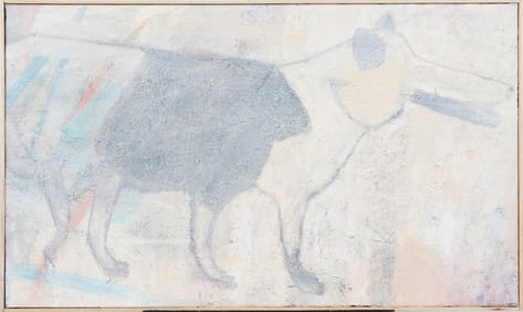 Vintage American Pastel Surreal Street Art Dog Modernist Oil Painting