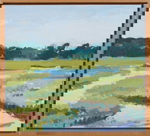 Carolyn Harris (b. 1937) Vintage Essex, Massachusetts New England Marsh Landscape Oil Painting