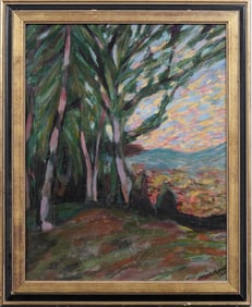 Antique French Impressionist Forest Hill Valley Signed Framed Oil Painting