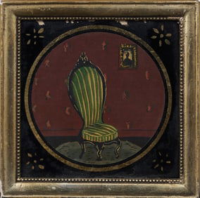 Miniature American Antique Armchair Interior Oil Painting