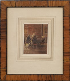 "Barrister Holds the Cards" Incredible Antique Expertly Detailed Card Players Miniature Watercolor