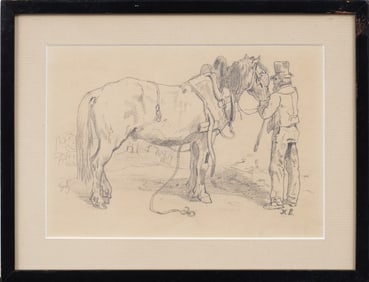 Knud Erik Edsberg (1911-2003) Antique Danish Horse and Rider Signed Pencil Sketch on Paper