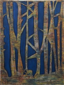 Vintage American Modernist Abstract Birch Forest Mixed Media Signed Painting