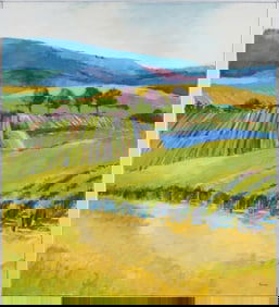 Vintage American Impressionist Agrarian Landscape Oil Painting Signed "Hanson"