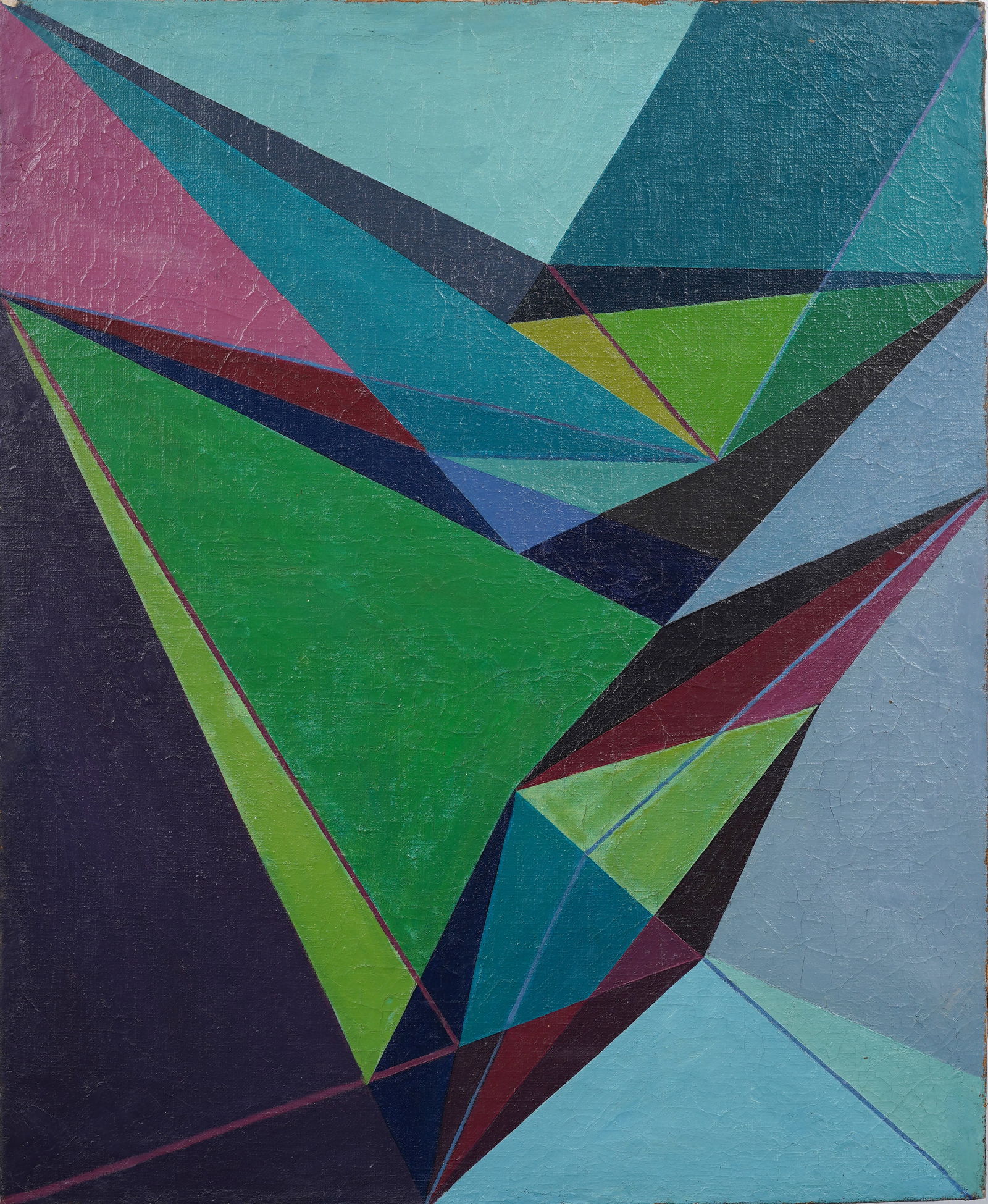 Vintage Mid Century Abstract Geometric Modernist Oil Painting on Canvas MCM (1 of 6)