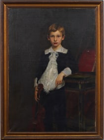 Rudolf Vacha (1860 - 1939) 19th Century Academic Realist Portrait of a Young Violinist Oil Painting