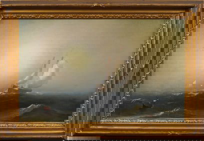 Edward Moran (1829-1901) Signed Antique 19th Century Marine Luminous Seascape Oil Painting