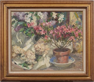 Gerald Merfeld (b1936)Vintage American Impressionist Floral Still Life Oil Painting on Canvas Framed