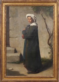 Gaston Casimir Saint-Pierre (1833-1916) Antique French Portrait of Woman & Ferret Oil Painting