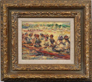 Paul Williams (1934-2012) Impressionist Outdoor Regatta Scene Oil Painting Westport CT Boat Race