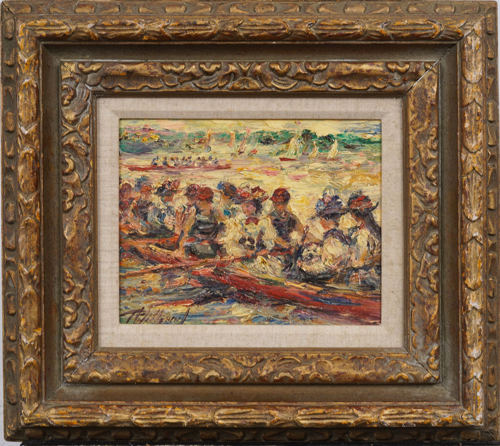 Paul Williams (1934-2012) Impressionist Outdoor Regatta Scene Oil Painting Westport CT Boat Race (1 of 8)