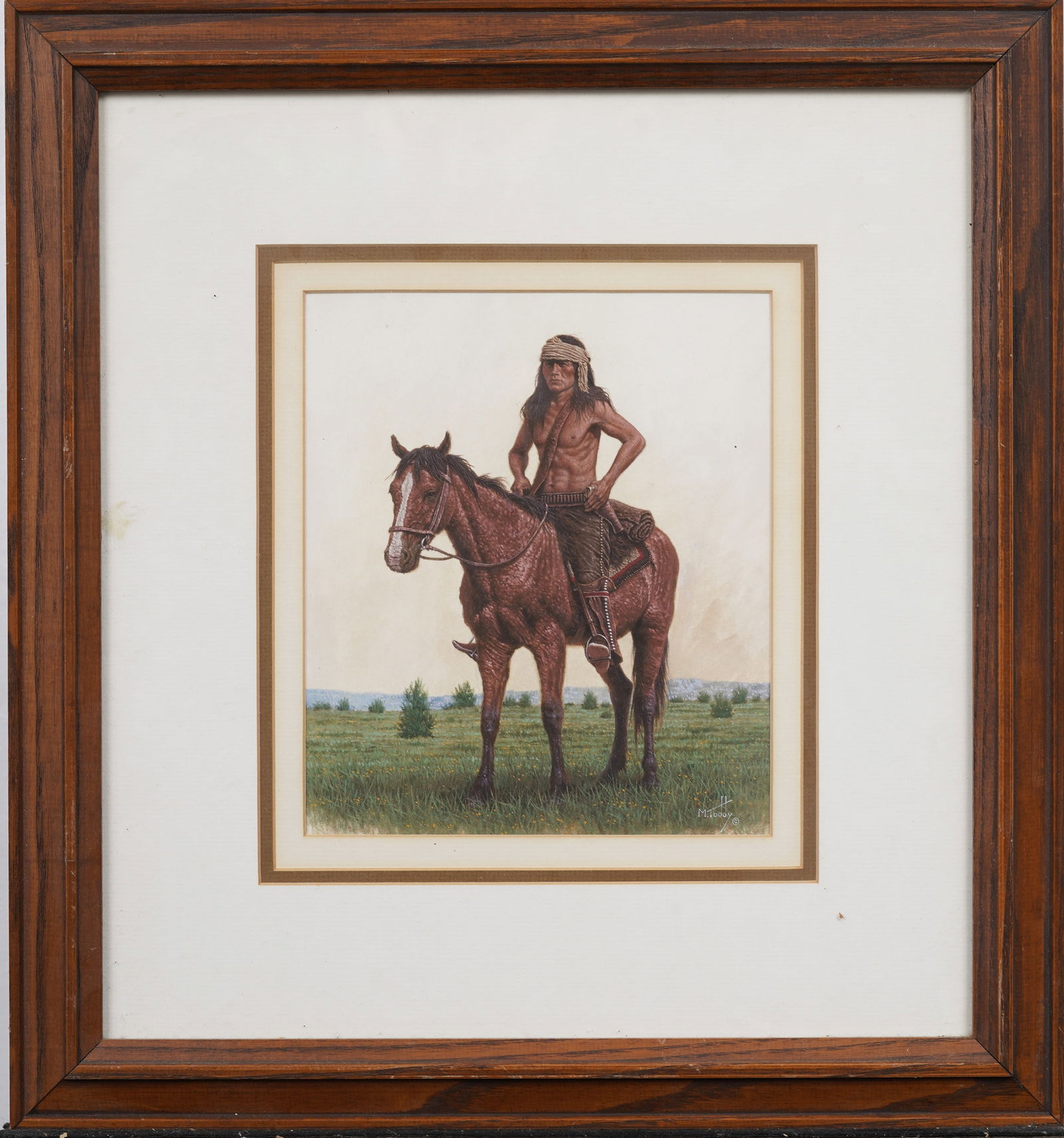 Marvin Toddy (b1954) Western Realist Native American on Horseback Framed Landscape Painting (1 of 6)