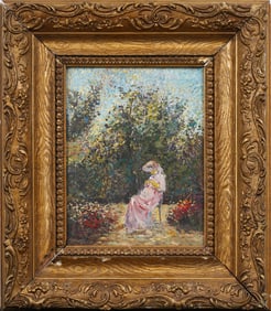 ATTR Camille Pissarro (1830-1903) Important French Impressionist Garden Scene Framed Oil Painting