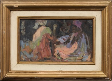 Vintage Framed Abstract Figurative Portrait Original Modernist Oil Painting