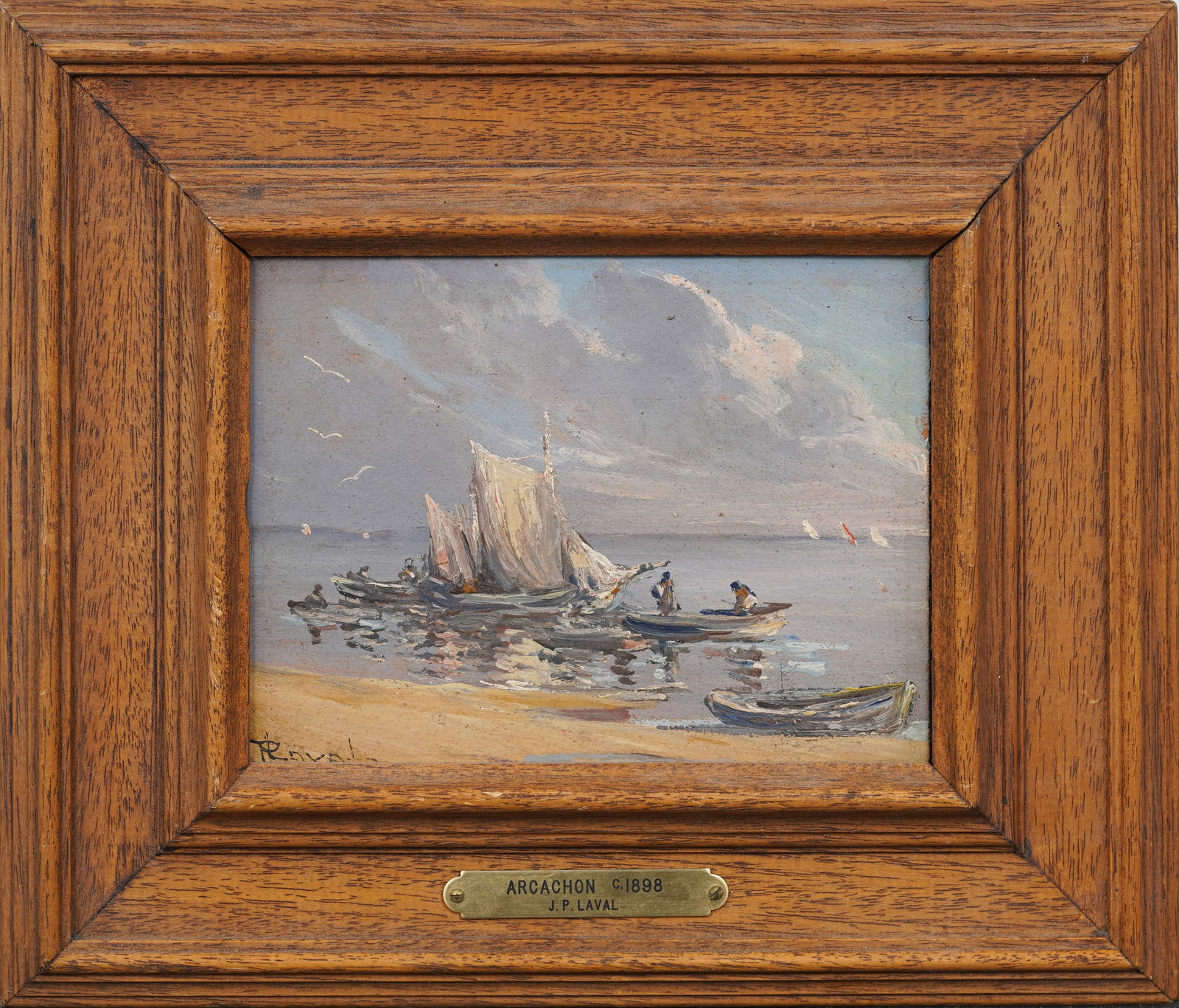 J.P. Laval (1878-1948) circa 1898 "Arcachon" Antique French Impressionist Seascape Oil Painting (1 of 7)