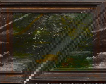 Vintage American Tonalist Oil Painting of Duck with Ducklings Nature Scene Signed and Framed