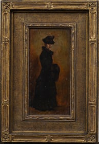 Important Antique Ashcan School American Woman Portrait Elegant Framed New York Society Oil Painting
