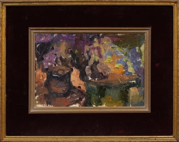 Vintage American Abstract Expressionist Still Life Interior Scene Modern Framed Oil Painting