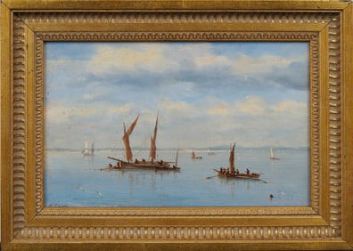 Antique19th Century Maritime Seascape Signed and Framed European Impressionist Oil Painting