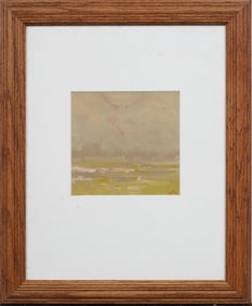 Vintage Modernist Minimalist Contemporary Landscape Oil Painting Signed