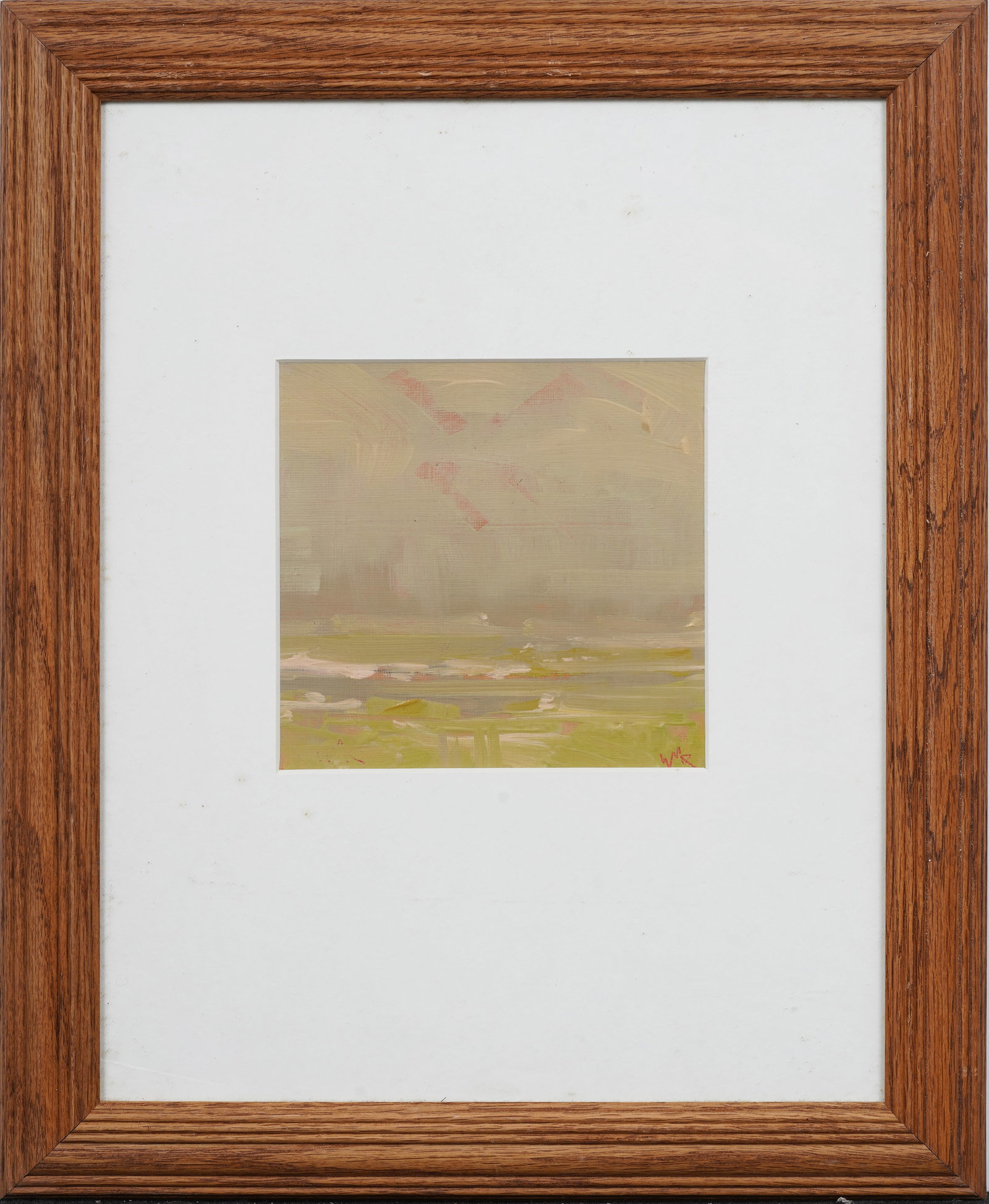 Vintage Modernist Minimalist Contemporary Landscape Oil Painting Signed: Vintage American modernsit oil painting. Signed. Measuring: 17 by 14 inches overall, and 5.5. by 5.75 painting alone. Please see all images for condition. Size is measured and written on the back of t