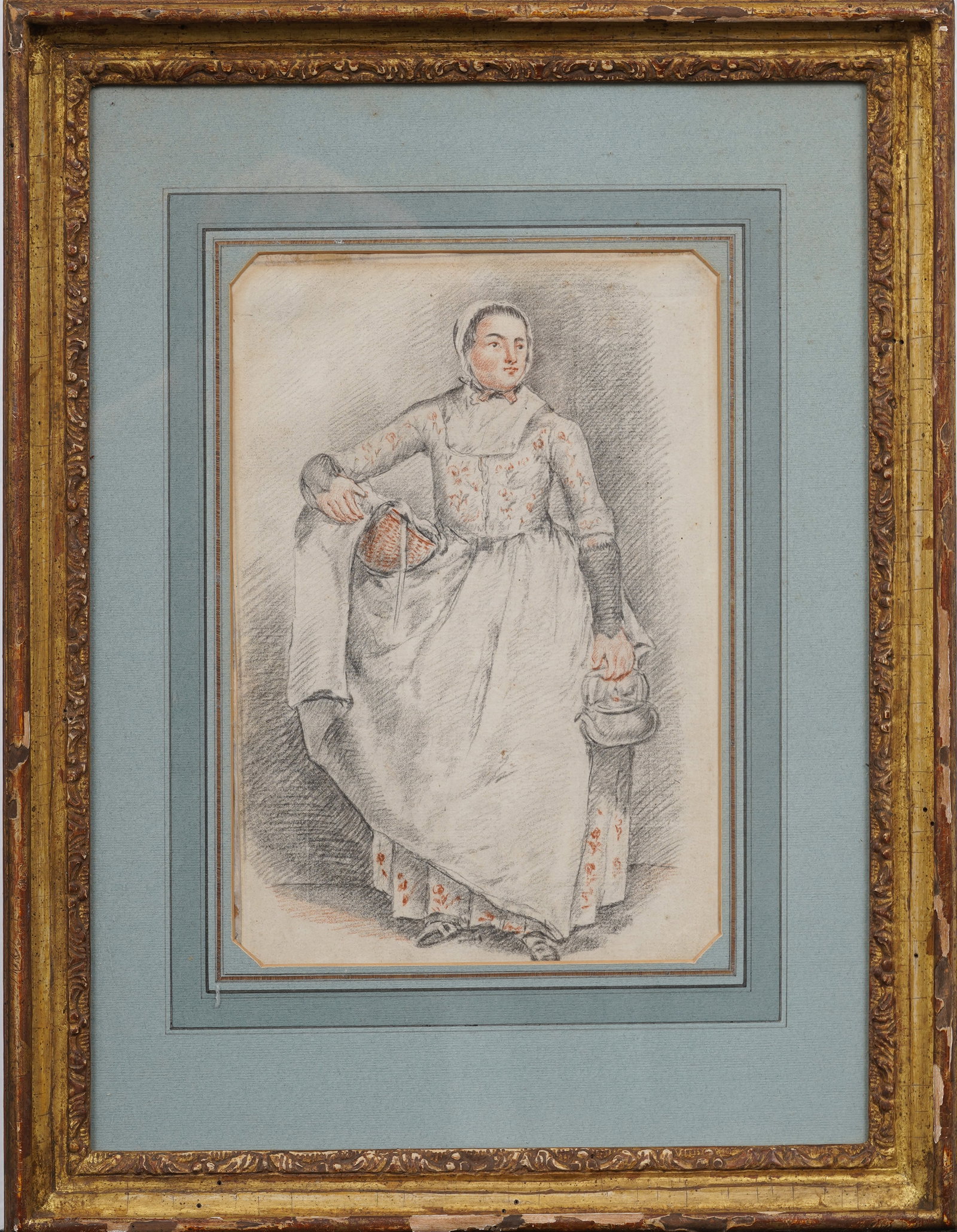 Antique 19thC European Realist Woman Portrait in Graphite and Pastel Mixed Media Framed Painting (1 of 8)