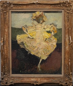 1958 Vintage Modernist Mid Century Thick Impasto Dancing Woman Oil Painting Framed Portrait