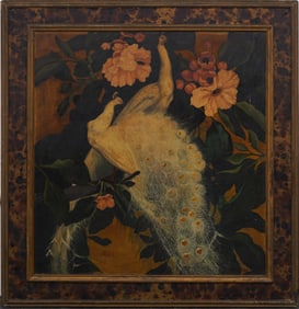 Jesse Arms Botke (1883-1971) Vintage American Impressionist Peacock Portrait Framed Oil Painting