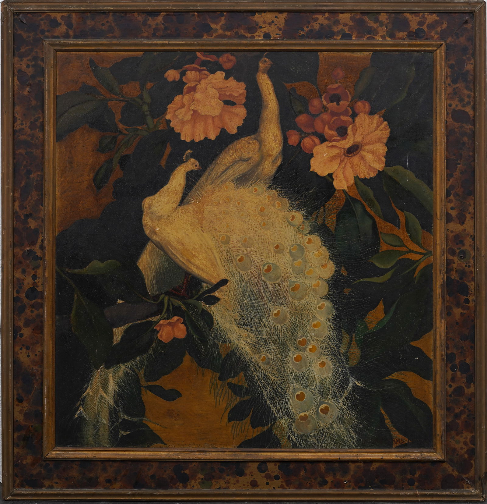 Jesse Arms Botke (1883-1971) Vintage American Impressionist Peacock Portrait Framed Oil Painting (1 of 12)