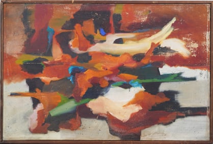 Large Vintage Mid Century Modern Abstract Expressionist Oil Painting on Canvas Framed