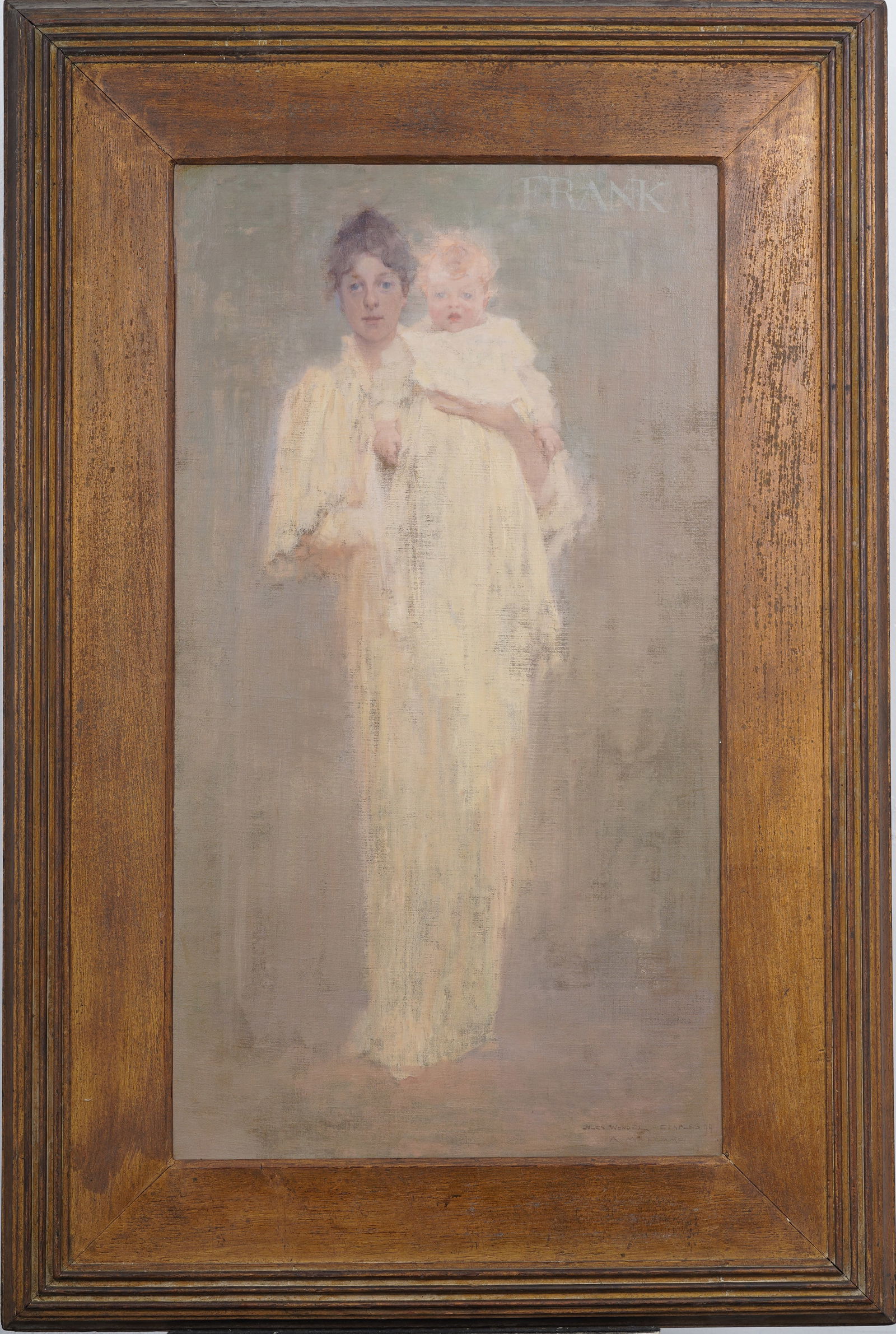 Jules Wengel (1865-1934) Vintage European Signed Large Oil Painting Mother & Child Portrait Framed (1 of 9)