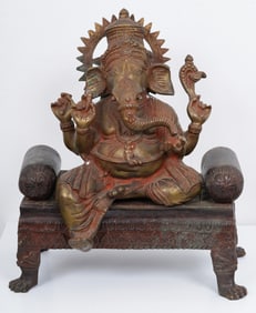 Large Indian Bronze Ganesha, Seated Deity Figure with Ritual Patina
