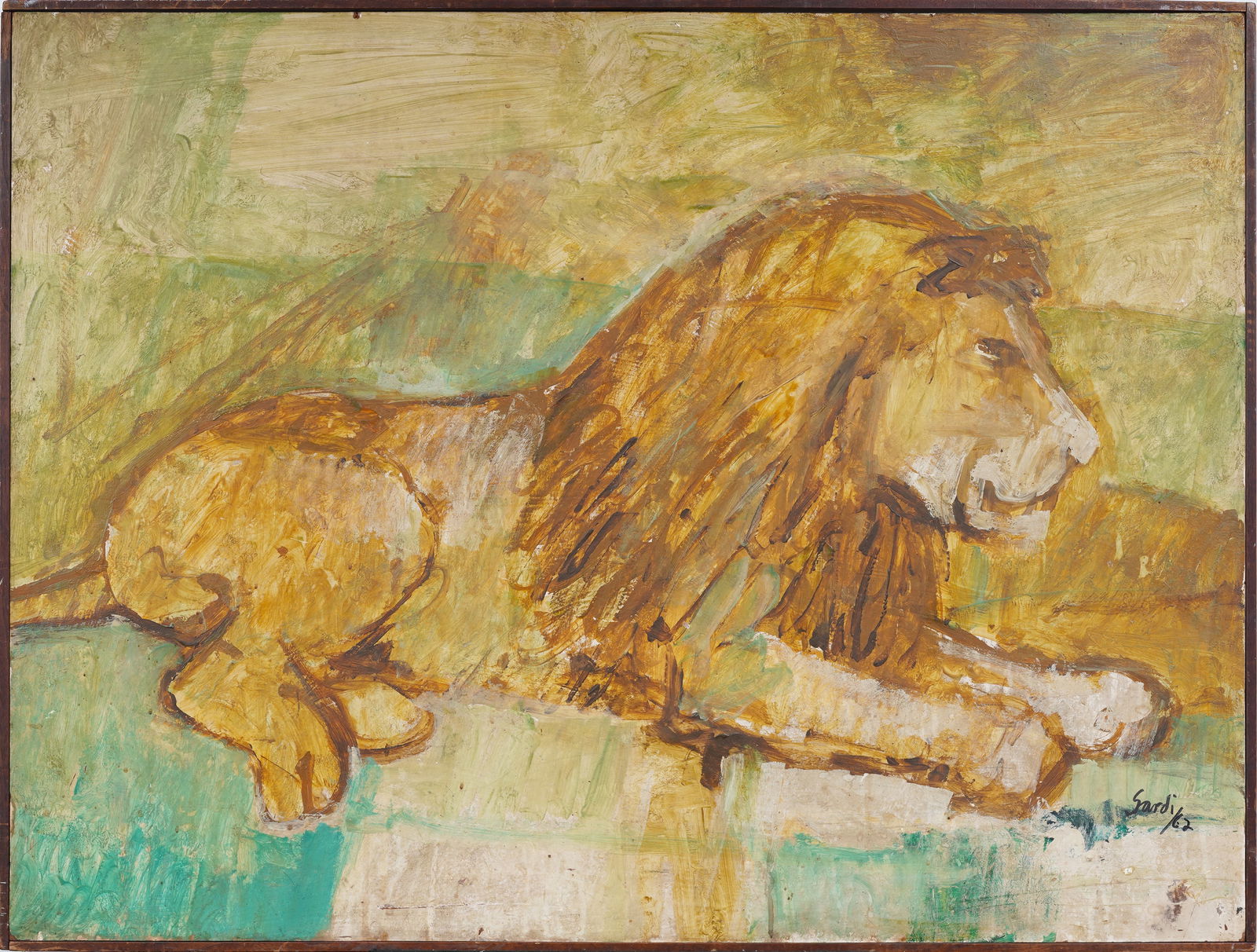 Large Vintage French 1960s Circus Lion Portrait Framed Oil Painting Signed "Sardi" (1 of 8)
