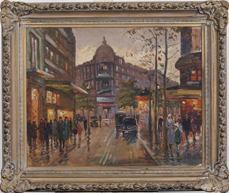 François Gerome Vintage French Impressionist Paris Street Scene Framed Signed Original Oil Painting