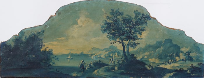 Antique Italian Impressionist Rococo Elegant Neapolitan School Coastal Cityscape Oil Painting