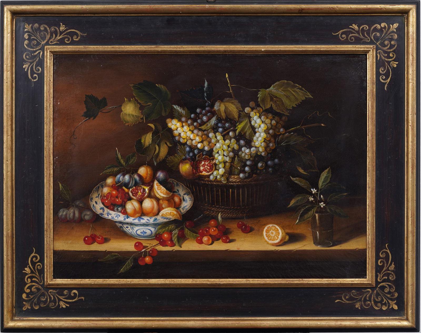 Vintage European Realist Table Still Life of Fruit Oil Painting on Canvas Nicely Framed (1 of 11)