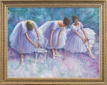 Frank Cardozo Nicholas "Dress Rehearsal" Large Impressionist Ballet Scene Framed Oil Painting