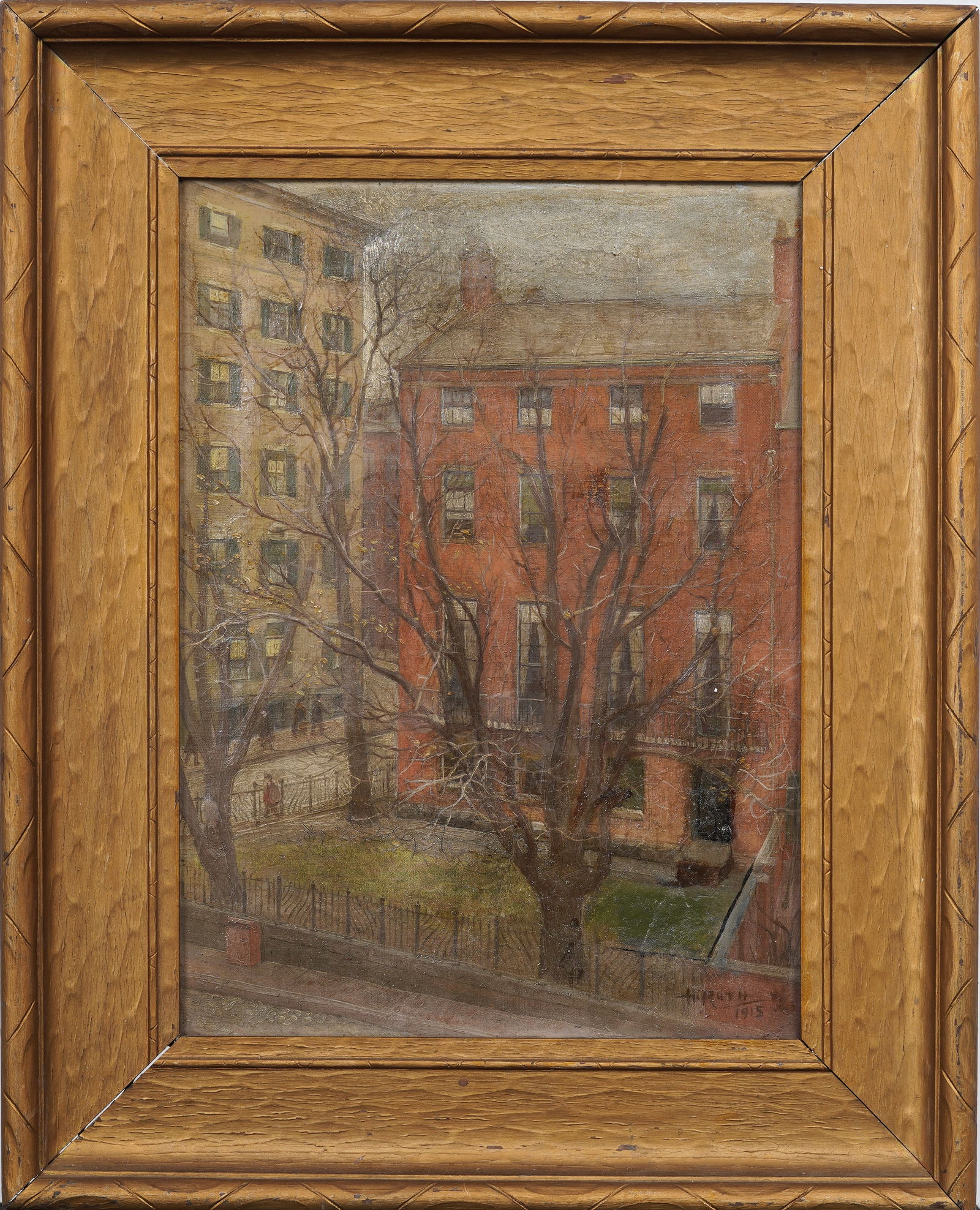 "H. Ruth" Signed 1915 Antique American Ashcan School Cityscape Oil Painting on Canvas (1 of 6)
