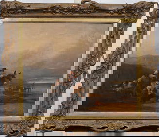 ATTR William Thayer (1787-1879) Antique 19th C. Antique English Coastal Scene Framed Oil Painting