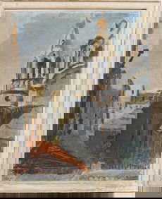 Vintage European Impressionist Cityscape Oil Painting on Board Signed and Framed